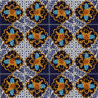 4-Piece Cajeme Talavera Mexican Tile, 6x6"