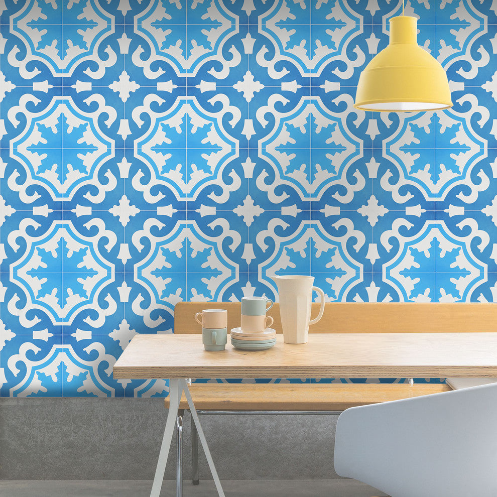 8"x8" Tanger Handmade Cement Tile, Blue/Light Blue, Set of 12