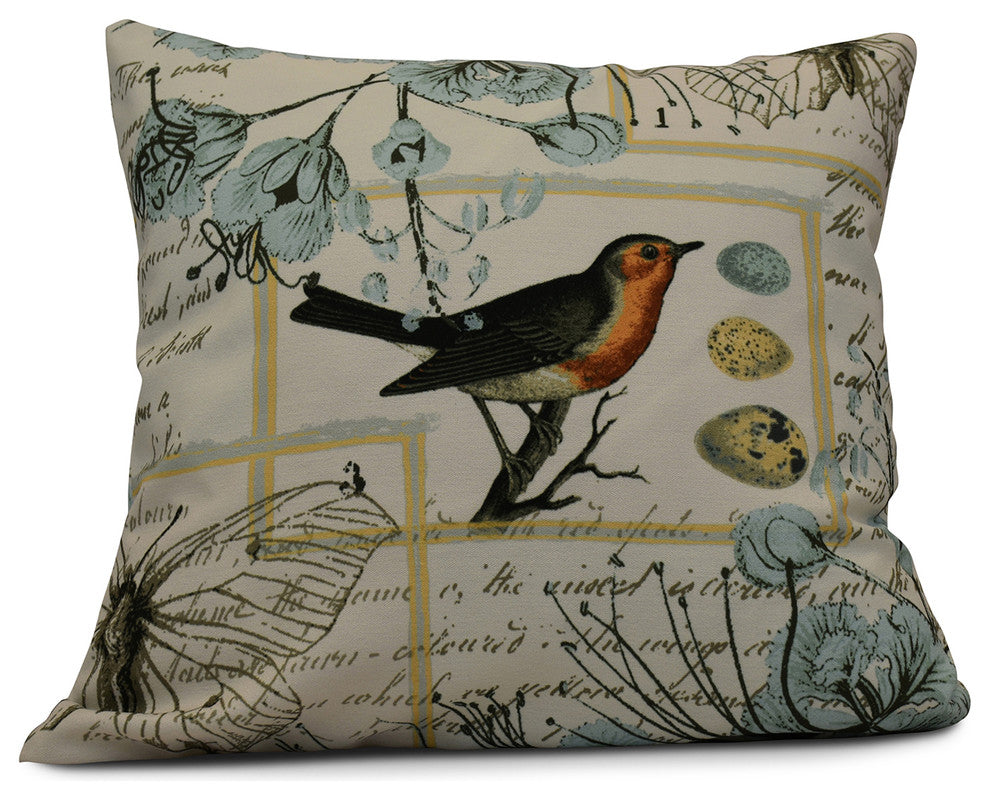 Sweet Tweets, Holiday Floral Print Pillow, Aqua, 18"x18"
