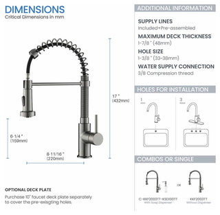 Aurora Single Handle Pull Down Kitchen Faucet, Titanium, W/ Soap Dispenser
