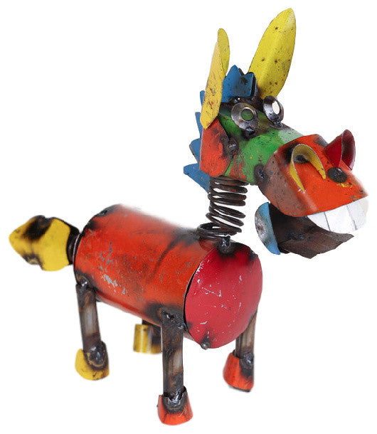 Recycled Metal Springy Donkey, Multi-Colored, Mini