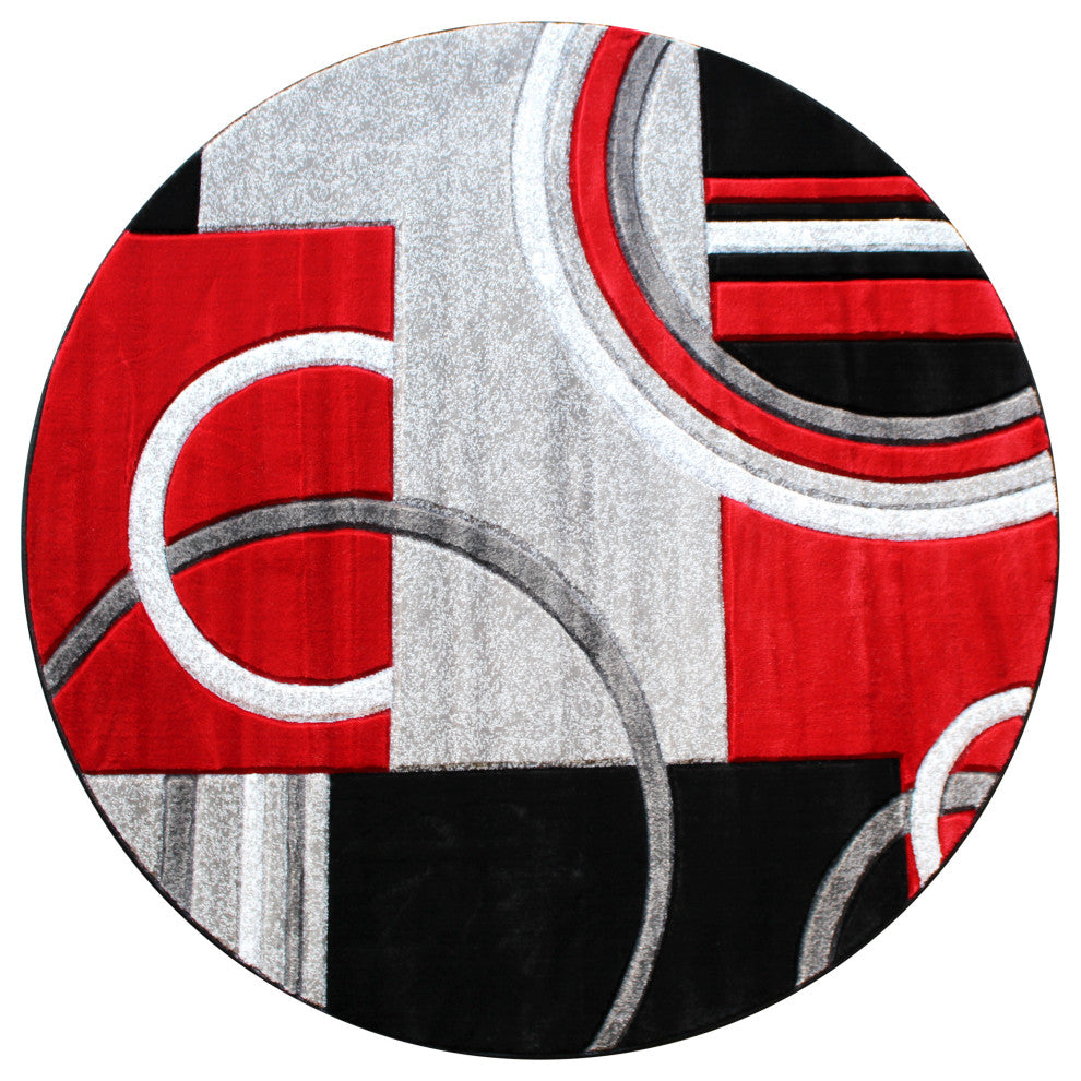 Athens Collection Round 8' x 8' Red Abstract Style Area Rug