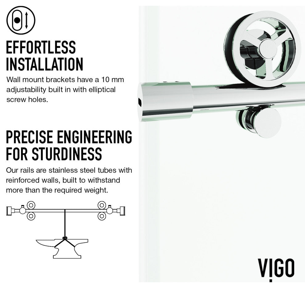 VIGO Elan Cass Aerodynamic 52" to 56" W x 76" H Frameless Sliding Shower Door, Chrome, Clear Glass