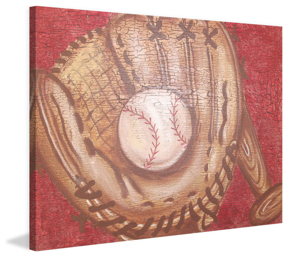 Marmont Hill, "Crackle Baseball" by Reesa Qualia Print on Wrapped Canvas, 48x40