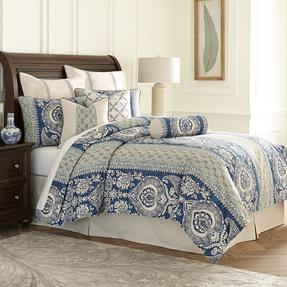 Aico Amini Provence 9 pc Queen Duvet Set in Cadet
