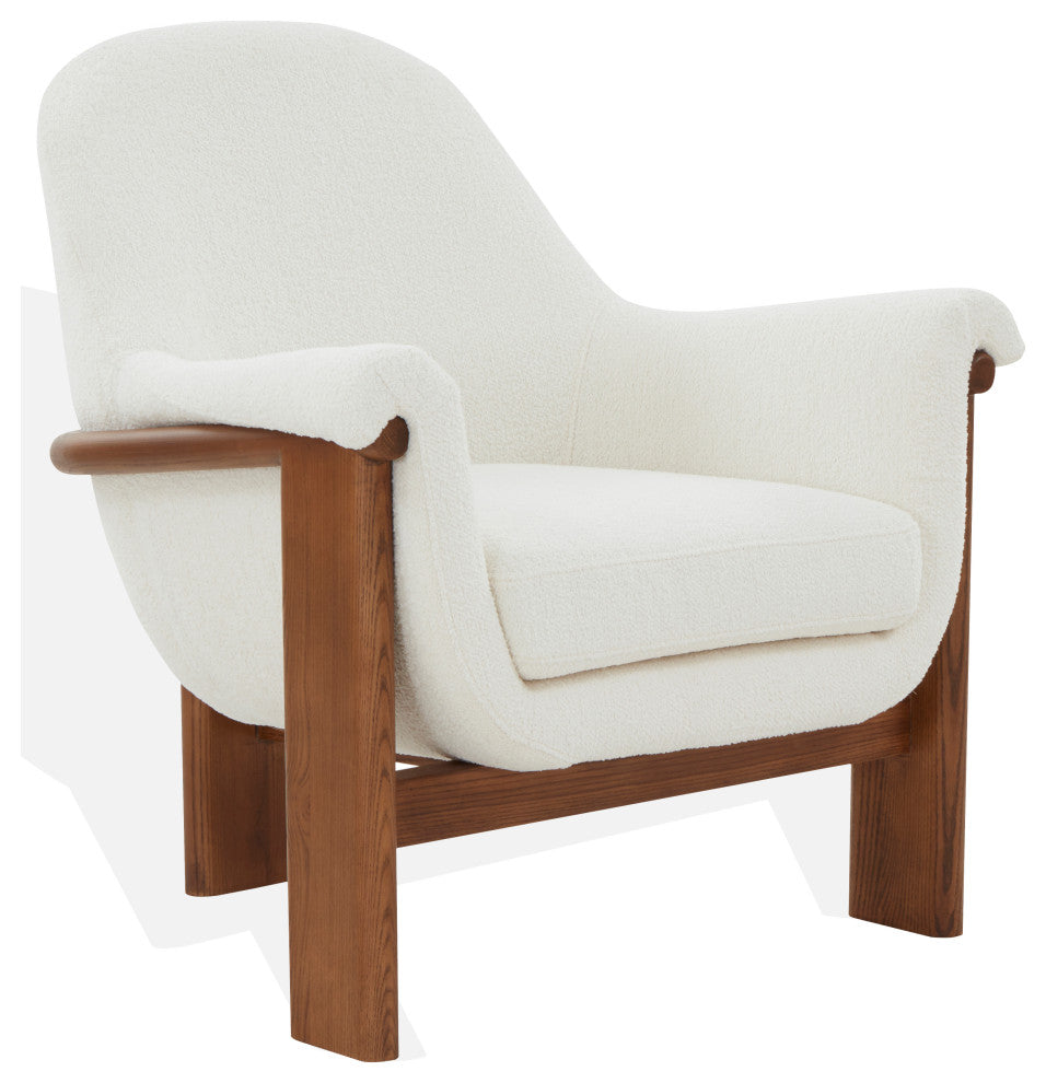 Safavieh Couture Sylvana Boucle Accent Chair, Ivory/Walnut