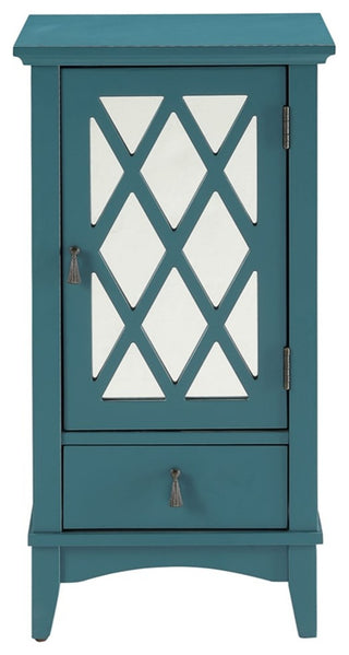 ACME Ceara Wooden Accent Table with Storage Drawer and Glass Door in Teal
