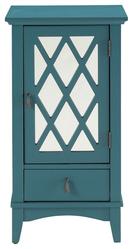 ACME Ceara Wooden Accent Table with Storage Drawer and Glass Door in Teal