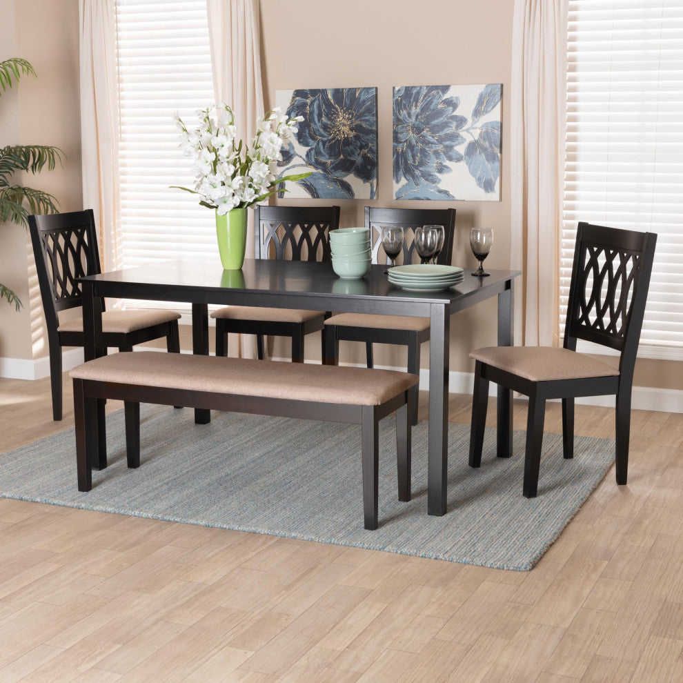 Denia Dining Collection, Beige/Espresso Brown, 6-Piece Dining Set