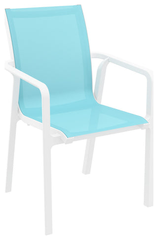 Pacific 11 Piece Dining Set, Extension Table, Arm Chairs White Frame Turquiose