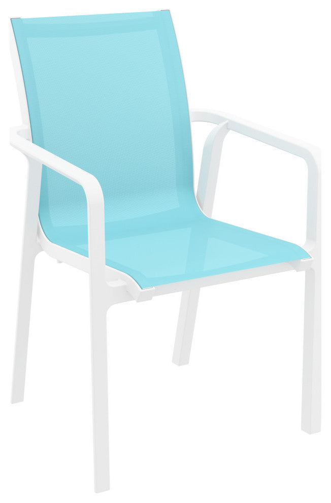 Pacific 11 Piece Dining Set, Extension Table, Arm Chairs White Frame Turquiose