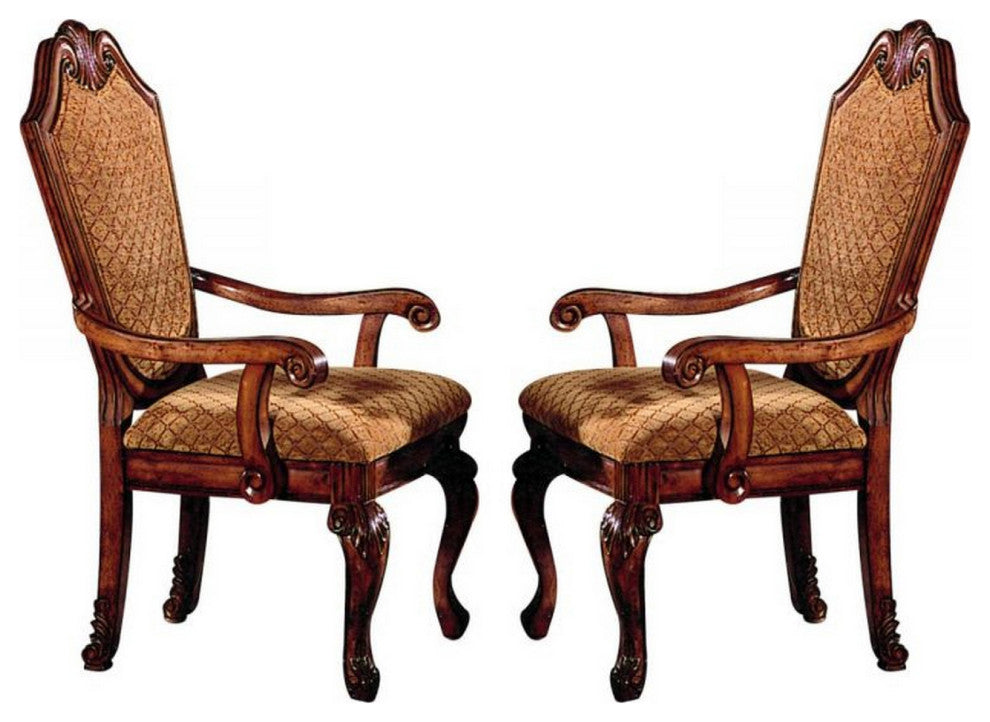 Benzara BM266509 Arm Chair With Fabric Seat and Crown Top, Set of 2, Brown