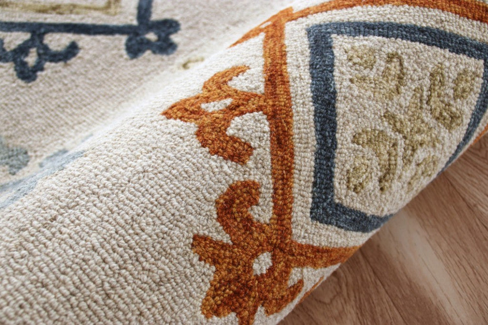 5" x 7" Cream and Orange Ornate Diamond Area Rug