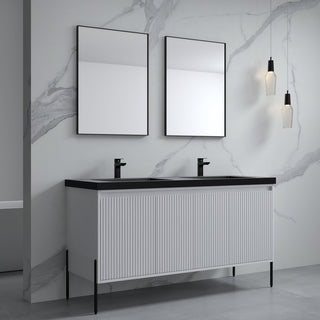 Flutie 60" Bathroom Vanity Set, White, Double Black Sink