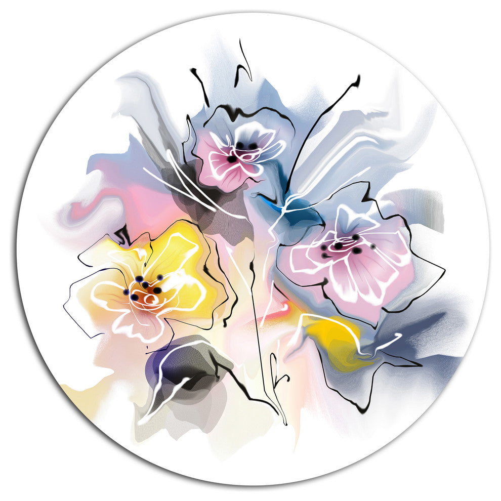 Textured Floral Drawing, Floral Disc Metal Wall Art, 38"