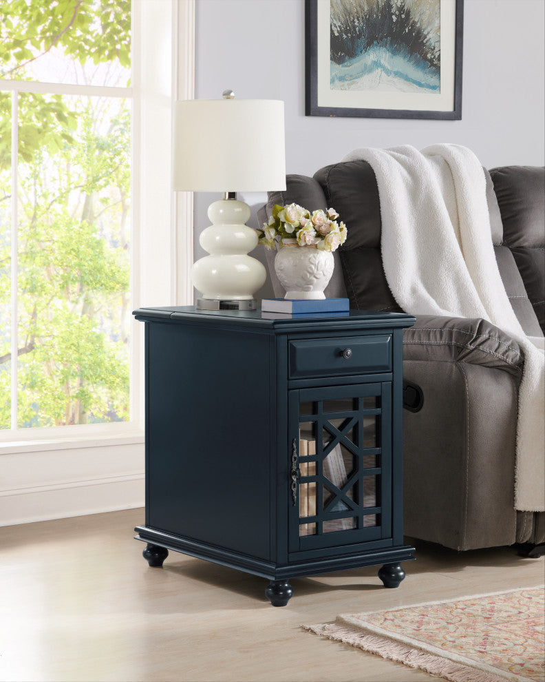 Elegant Chairside Table with Charging Station, Catalina Blue