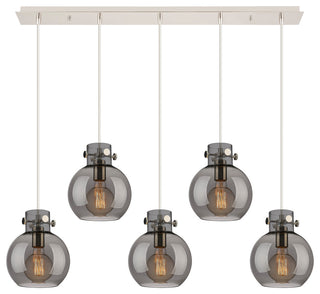 Newton Sphere 5 Light 8" Cord Linear Pendant, Polished Nickel, Light Smoke