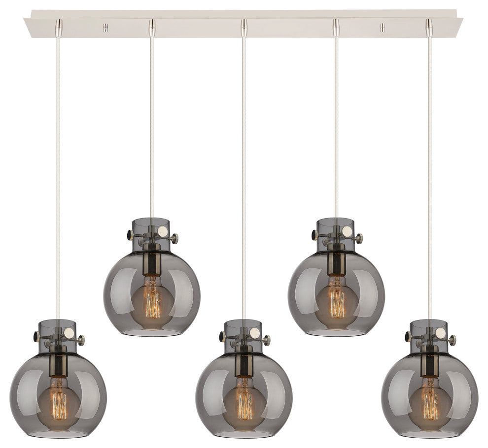 Newton Sphere 5 Light 8" Cord Linear Pendant, Polished Nickel, Light Smoke