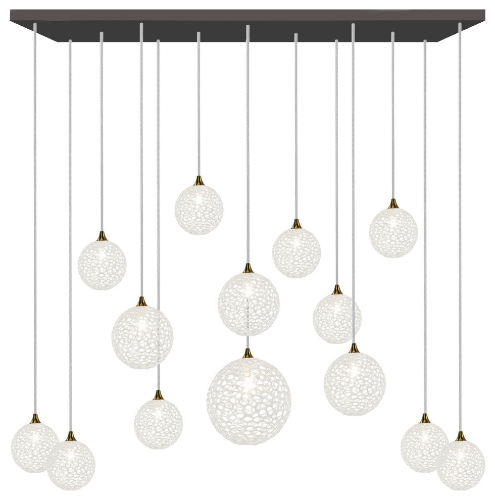 Napa 14 Pendants Blown Glass Chandelier, Black, 36", Clear Glass