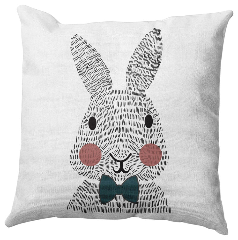Bow-tie Bunny Easter Decorative Throw Pillow, Ocean Abyss Green, 26x26"