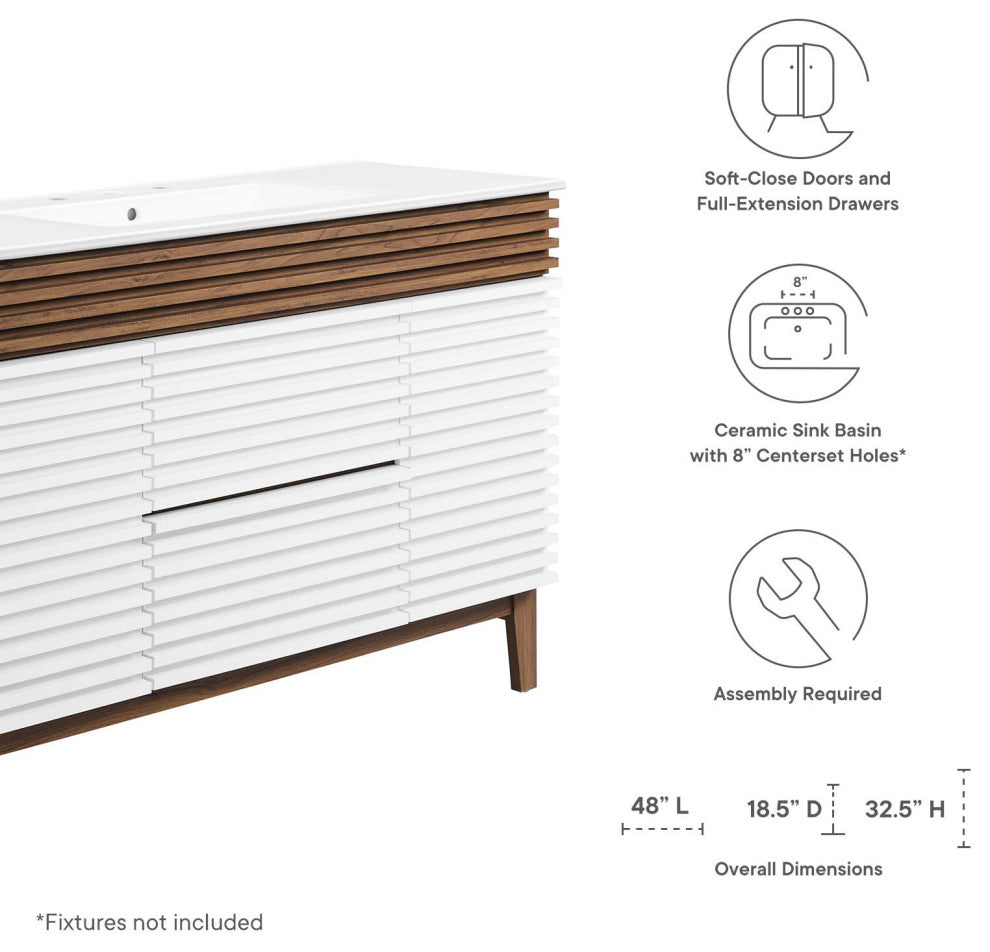 Render 48" Single Sink Bathroom Vanity, White Walnut White