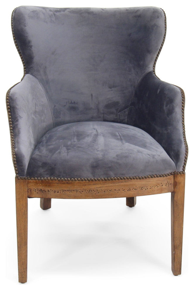 Grey Velvet Dining Chair - Deconstructed Back Exposed Frame Armchair