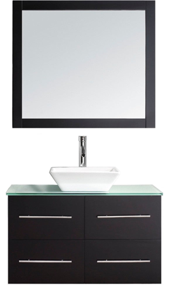Marsala 35" Single Bathroom Vanity Set Espresso, Clear Tempered Glass Countertop