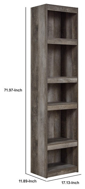 Benzara BM238403 72" 5 Tier Wooden Pier With Adjustable Shelves, Gray