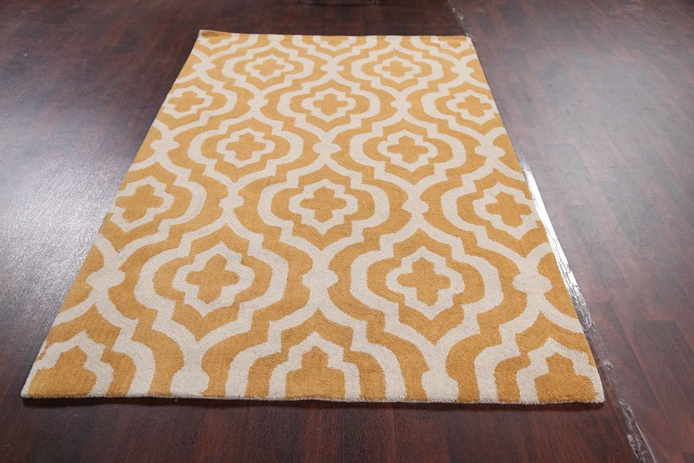 Moroccan Trellis Hand Tufted Oriental Area Rug, Yellow, 10x13