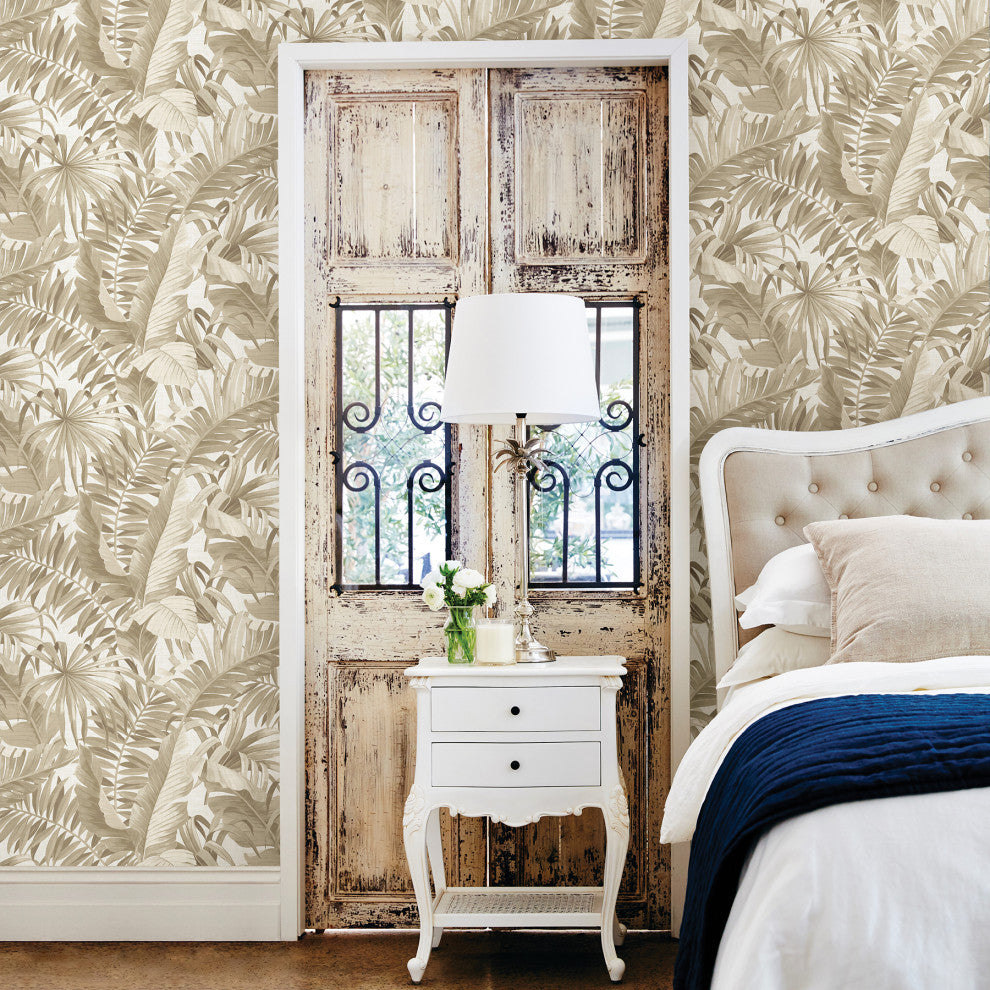 Alfresco Taupe Palm Leaf Wallpaper Bolt