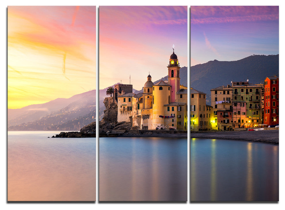 "Old Mediterranean Town at Sunrise" Wall Art, 3 Panels, 36"x28"
