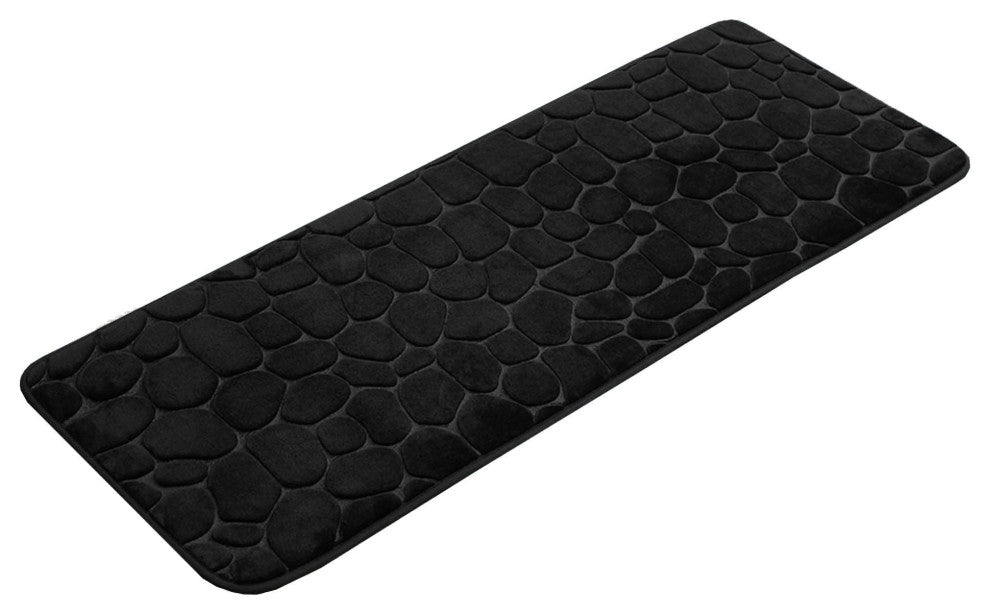 Bath Rug Memory Foam Mat 3D Pebble Black 32"L x 20"W, Black, Runner Mat 48l