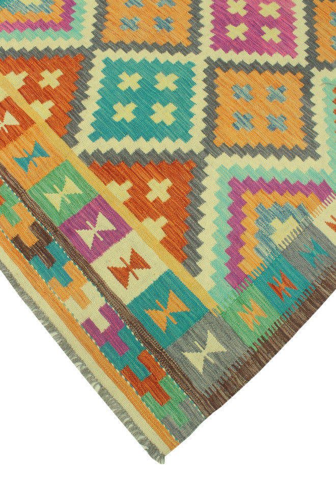 Sangat Flatweave Hormoz Orange/Ivory Rug, 4'9 x 6'6