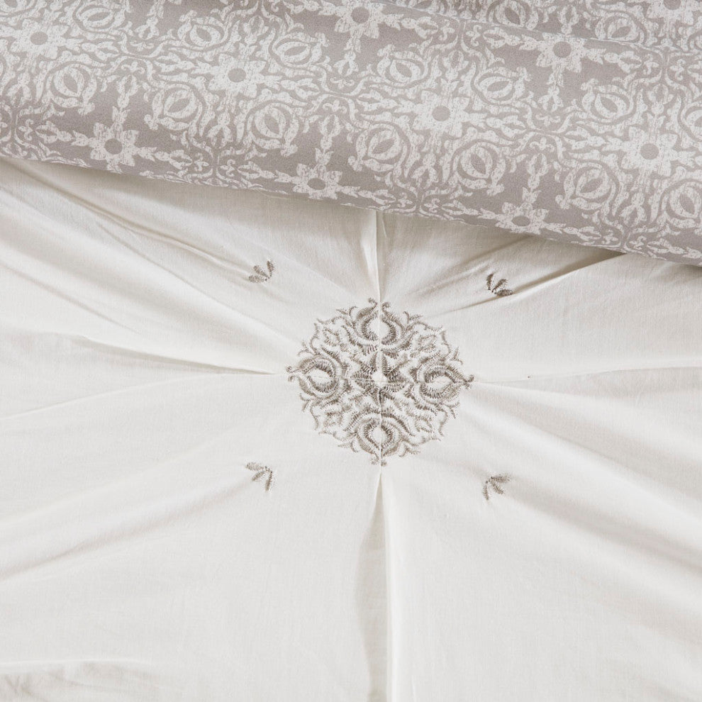 Madison Park Malia 6 Piece Embroidered Cotton Reversible Comforter Set, Ivory