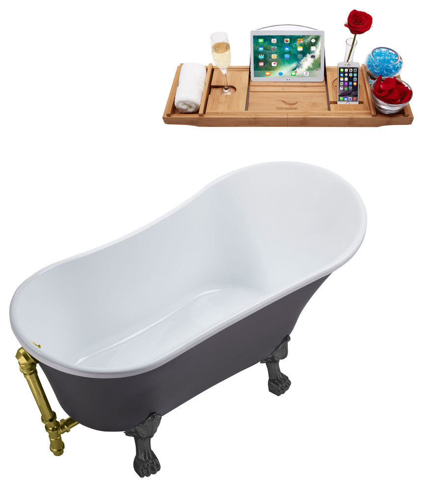 55" Streamline N355BGM-BGL Clawfoot Tub and Tray With External Drain