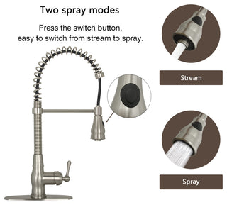Copper Pre-Rinse Spring Kitchen Faucet with Pull Down Sprayer, Brushed Nickel