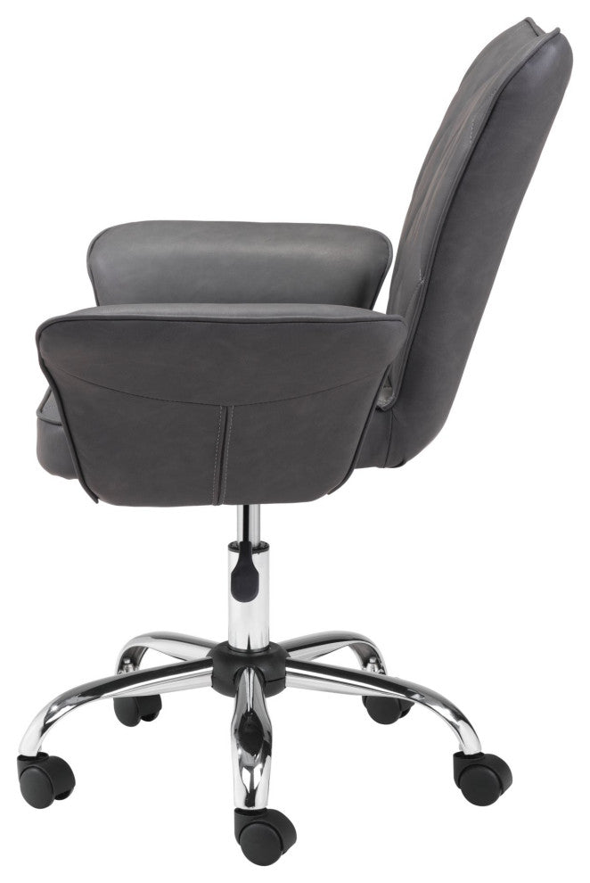 Computer Chair, Faux Vinyl Leather, Steel, Gray, Chrome, Business Office