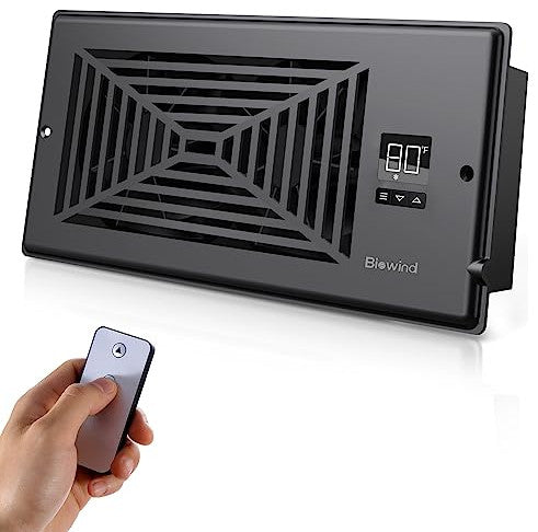Quiet Register Booster Fan, Smart Register Vent Fits 4"x10" Register Holes., Black