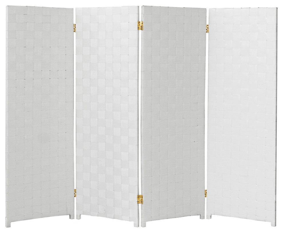 4 ft. Short Woven Fiber Outdoor All Weather Room Divider 4 Panel White