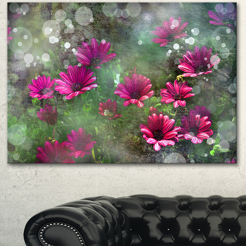 Red and Pink Flowers on Green, Large Floral Canvas Artwork, 40"x30"