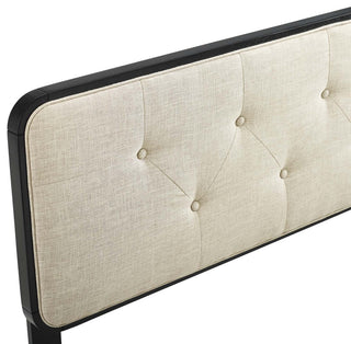 Collins Tufted King Fabric and Wood Headboard Black Beige