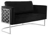 Casa Velvet Upholstered Loveseat, Black, Chrome Finish