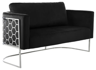 Casa Velvet Upholstered Loveseat, Black, Chrome Finish