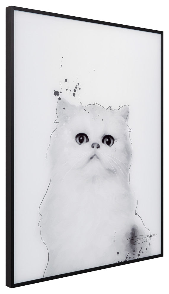 "Persian" Black and White Pet Paintings on Printed Glass With Anodized Frame