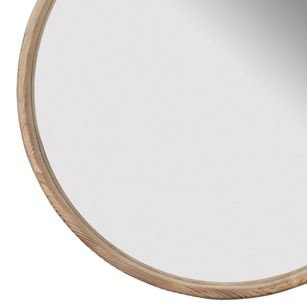 Benzara BM286105 28" Wall Mount Accent Mirror, Natural Fir Wood
