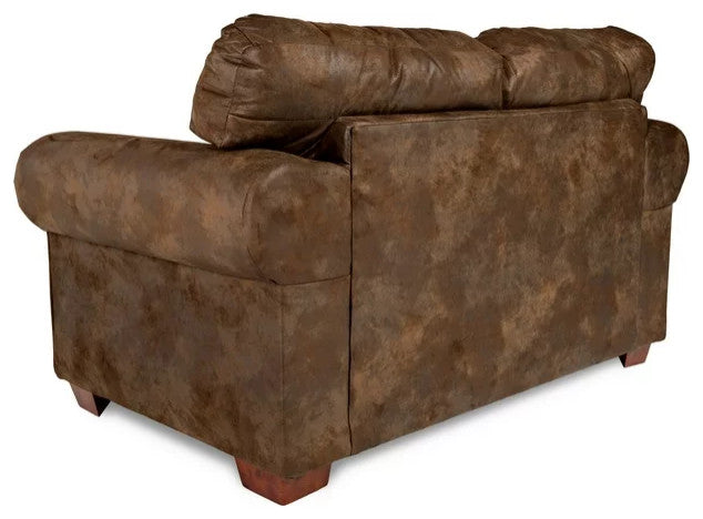 Farmhouse Loveseat with Wild Horse Motif, Leather Look Microfiber Upholstery