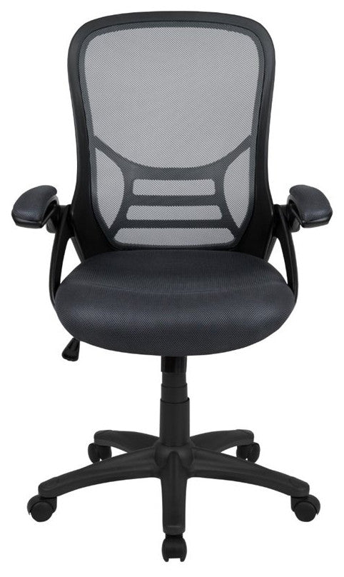 High Back Mesh Swivel Office Chair With Flip-up Arms, Dark Gray