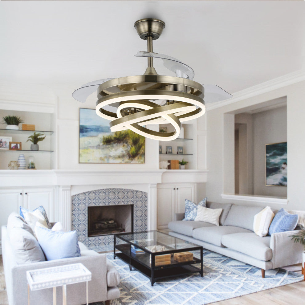 45W Modern Retractable Ceiling Fan Reversible 6-Speed with Remote Control, Bronze, 42