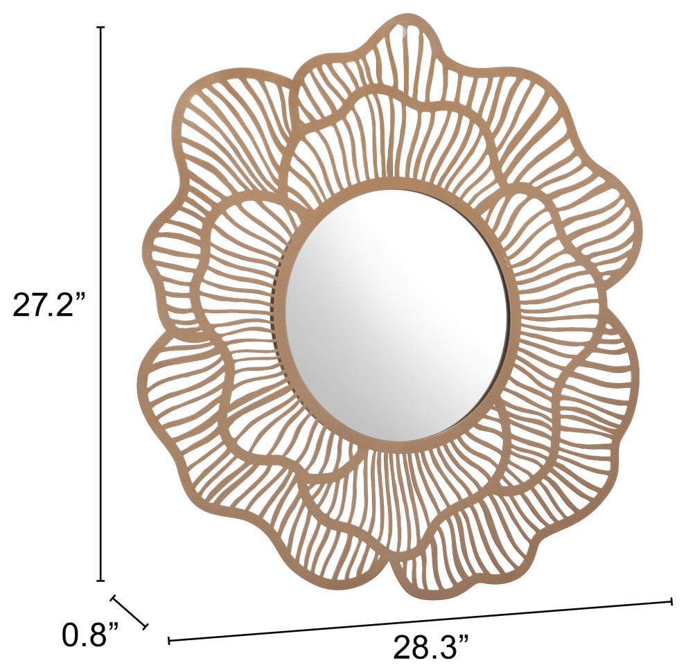 Frame Wall Mirror, Round, Glass, Steel Metal, Gold, Bedroom Living
