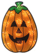 12" Orange Holographic Lighted Pumpkin Halloween Window Silhouette Decoration
